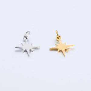 Polished stainless steel eight-pointed star pendants in gold and silver finish