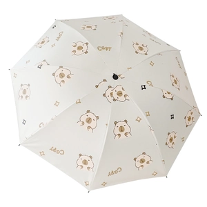 Automatic foldable umbrella with cute capybara pattern and UV protection coating