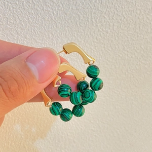 Vintage C-Shape Hoop Earrings Geometric Alloy Jewelry With Colorful Textured Beads French Retro Style Accessory For Women