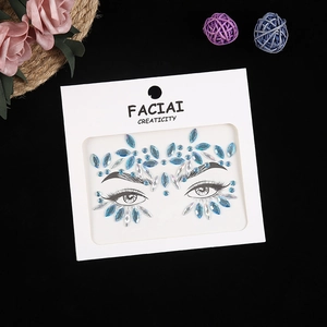 Blue and iridescent acrylic face rhinestone sticker for forehead and eye party makeup