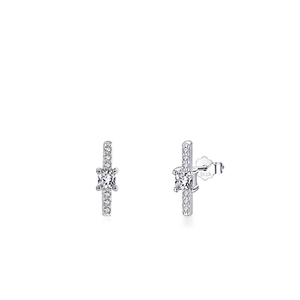 Minimalist S925 sterling silver geometric stud earrings with square zircon stone