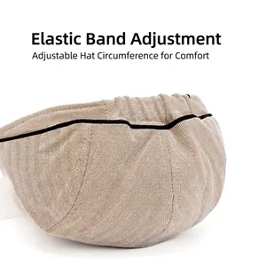 Men's herringbone newsboy cap with adjustable elastic band for comfort fit in beige