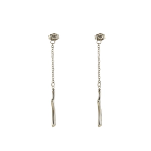 Silver stainless steel tassel earrings with round zirconia and wavy pendant drops