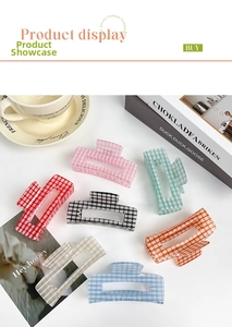 Detailed set of medium plaid claw clips with glitter finish in seven various colors