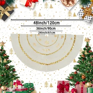 Gonna per albero di Natale in velluto con fiocchi di neve dorati, misure da 24 a 48 pollici