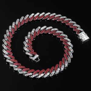 15mm Cuban link chain necklace with red and white crystal stones in a checkerboard pattern