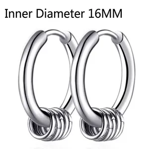 Hip hop silver hoop earrings for men with four small rings hanging, 16mm inner diameter