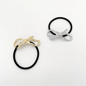 Mini alloy bow hair ties in gold and silver metal finishes for stylish women's hair styling