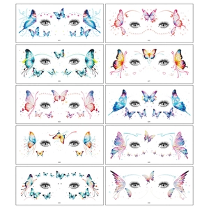 Selection of 10 colorful butterfly glitter temporary face tattoos for makeup and parties