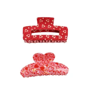 Pink and red acrylic heart hair claws for women, minimalist Valentine's hair accessories
