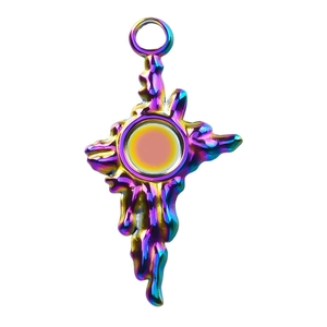 Detailed macro view of 304 stainless steel rainbow cross pendant with melting texture