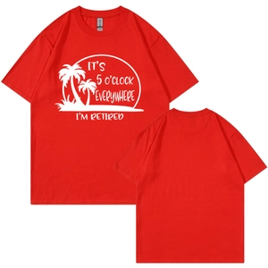 Red 5 O'clock Everywhere Retired Shirt showing front and back view on white background