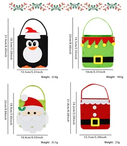 Tableau des tailles avec dimensions pour divers sacs à bonbons de Noël en feutrine