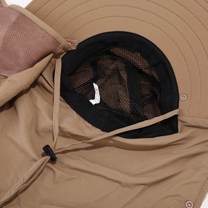 Breathable outdoor sun hat with wide brim, neck flap and moisture-wicking mesh interior