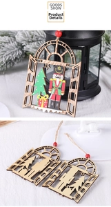 Close-up of laser-cut wooden Christmas nutcracker ornament with festive painted details