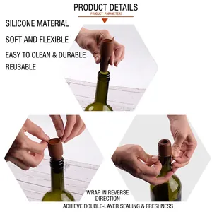 Brown silicone wine stopper with handle featuring dual-layer sealing and flexible texture
