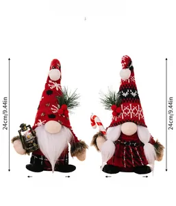 Detailed size view of Christmas gnomes featuring knit hats and striped candy canes