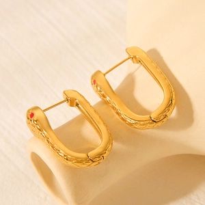 Boucles D'oreilles Créoles Serpent Plaqué Or 18K Acier Inoxydable En U Design Animal Yeux Rouges Pour Femmes