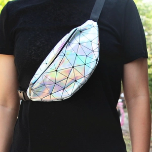 Cool geometric sequin fanny pack with colorful holographic laser finish for women