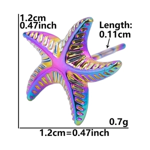Iridescent starfish stud earring in 304 stainless steel with 1.2cm dimensions