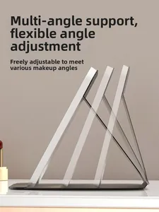 Adjustable LED makeup mirror showing multiple foldable angles on a modern desk