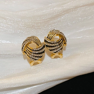 Vintage irregular geometric stud earrings with silver needle and pave crystal details