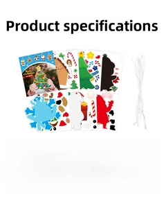 Detail of Christmas DIY kit with 24 cartoon cards, stickers and 6m white ribbon