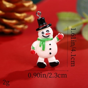 Detailed view of resin snowman pendant with 4.1cm height and 2.3cm width measurements