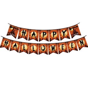 Halloween party banner set with Happy Halloween lettering and spooky castle graphics