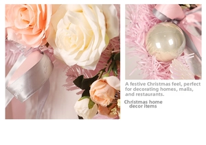 Close-up of pink and white roses with high-shine silver balls and for you silk ribbon