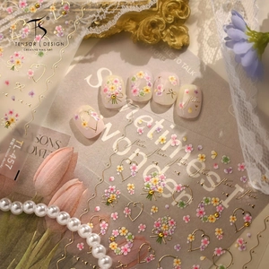 Embossed Stereoscopic Nail Stickers Gold Foil Flower Heart Bow French Ins Style Floral Manicure Art Decals