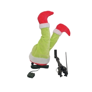 Animated Christmas tree plush elf legs decoration with green fur and red boots