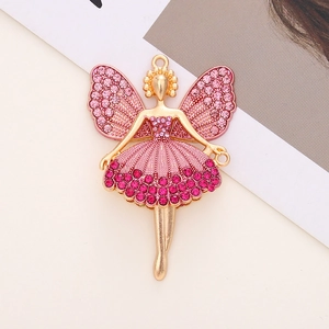 Elegant gold and pink ballet dancer charm with rhinestones for DIY shoe and phone accessories