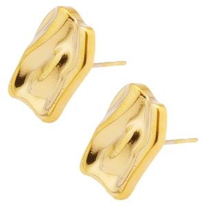 Detailed view of gold irregular wave earrings with a modern liquid metal mirror finish
