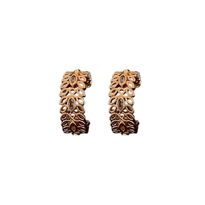 18K gold plated zircon wheat ear hoop earrings with hollow leaf design on white background