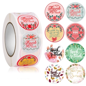 Floral Thank You stickers roll with eight botanical designs for gift packaging labels