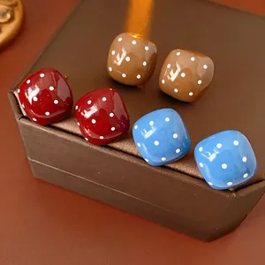 Retro Polka Dot Quadratische Ohrstecker Legierung Glasierte Geometrische Vintage Ohrschmuck Mit Silbernem Ohrstecker