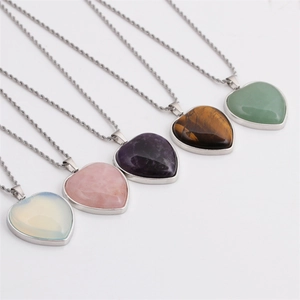 Heart Pendant Necklace Natural Stone Crystal Amethyst Stainless Steel Rope Chain Fashion Jewelry For Women