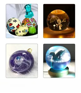 Detailed views of creative epoxy resin egg molds and luminous 3D inner carved crystal spheres