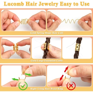 Guide showing how to use gold hair coils and rings for braids and locs jewelry