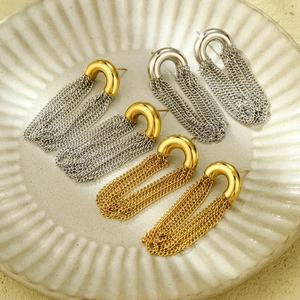 Elegant U-shaped long chain tassel earrings in gold and silver stainless steel design