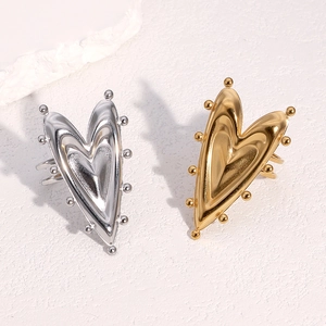 Bagues cœur ouvertes minimalistes en or 18k et argent avec bordure perlée