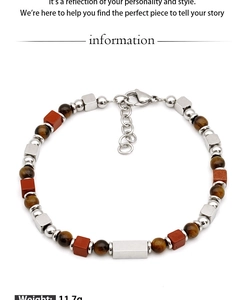 Detail of beaded bracelet featuring tiger eye stones and 11.7g weight info