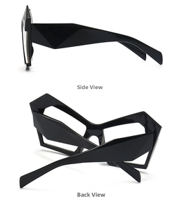Detail view showing side and back angles of geometric cat eye anti-blue light glasses