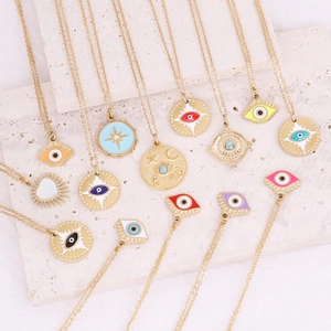 Evil Eye Pendant Necklace Stainless Steel Enamel Star Moon Heart Charm Jewelry For Women Bohemian Retro Style