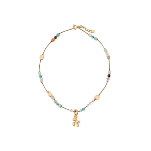 Beaded necklace with golden balloon dog pendant and colorful stone beads for women