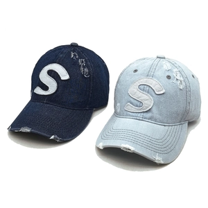Distressed Denim Baseball Cap S Letter Patch Ripped Retro Adjustable Sun Hat Outdoor Cotton Fashion Headwear