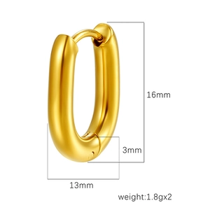 Polished 18K gold plated oval hoop earrings for women with detailed size measurements