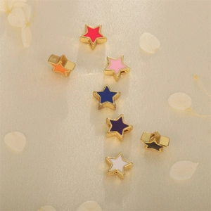 Colorful pentagram star beads for DIY bracelets with S925 stamp on gold plated edges
