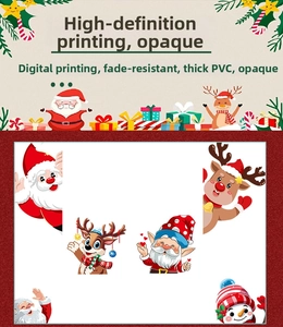 Close-up of high-definition digital printed PVC Christmas decals with Santa and reindeer